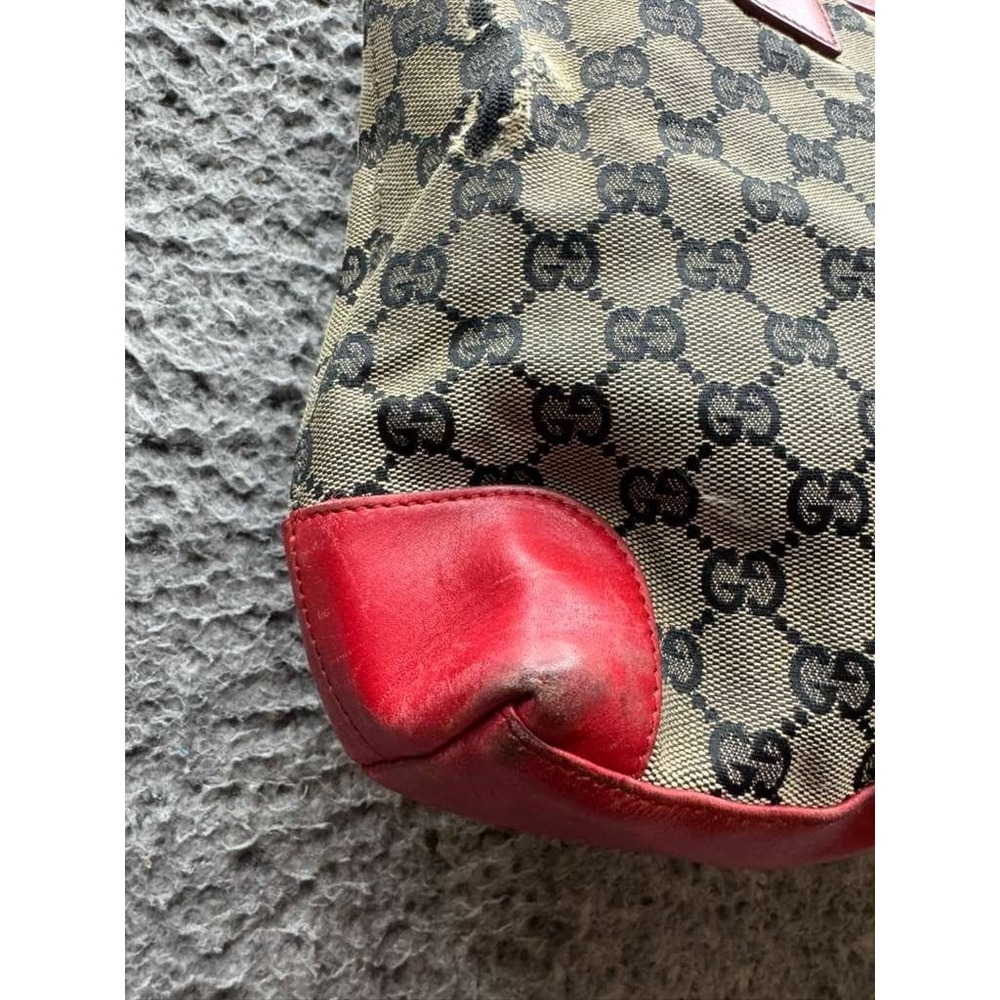 Vintage Gucci GG Monogram Canvas Leather Trim Zippered Tote‎ Bag 10" x 13" - Picture 7 of 16